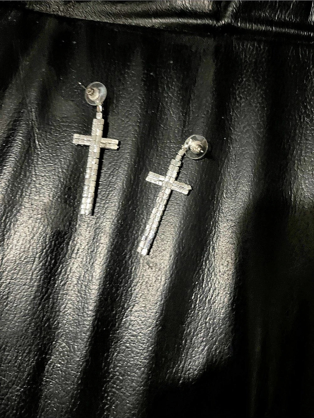 Rhinestone Cross Drop Earrings in Silver